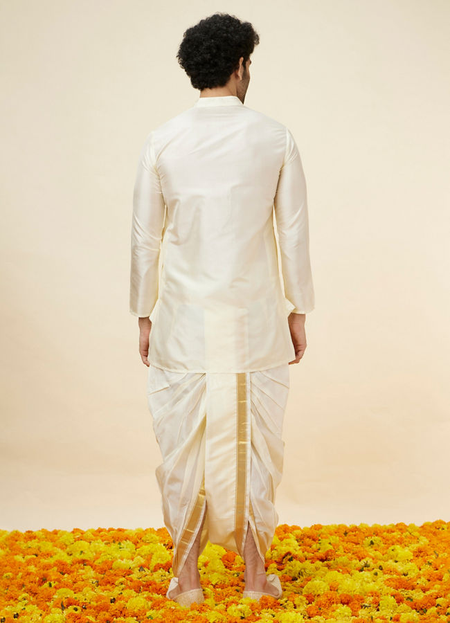 Ivory White Traditional South Indian Kurta Pancha Set image number 6